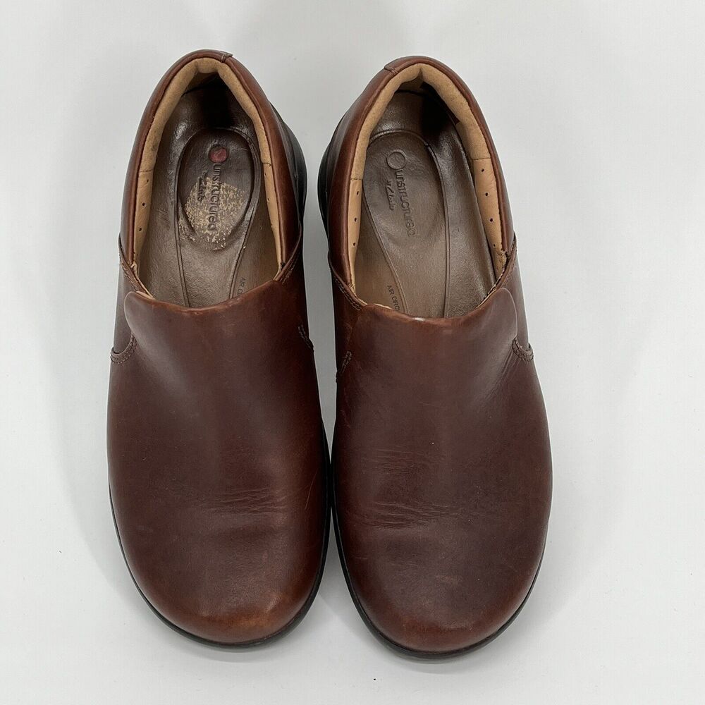 CLARKS Shoes Women‎ 7 Brown Leather Unstructured Slip On Loafer Clog